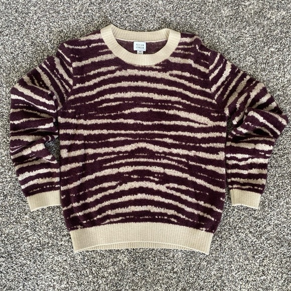 Evereve Peyton Jensen Maroon & Tan Zebra Print Sweater - Picture 1 of 5